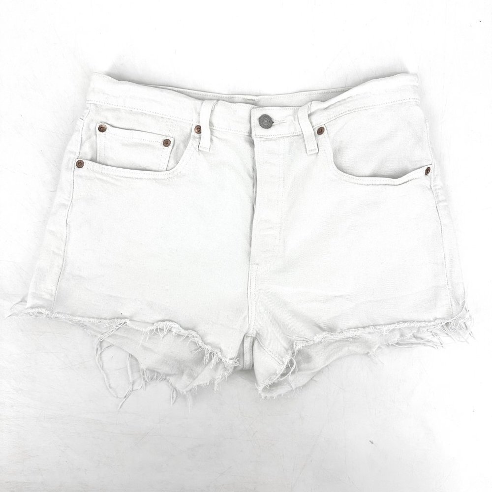Levi’s White High Rise 501 Cut Off Original Shorts in The Clouds White Size 31 - Picture 2 of 10